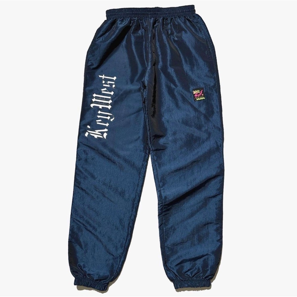 Vintage 90s Surf Style Key West Iridescent Navy Blue Windbreaker Track Pants M